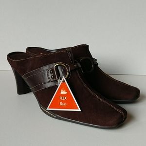 Bass sz 8 brown leather women's heels clog slip…